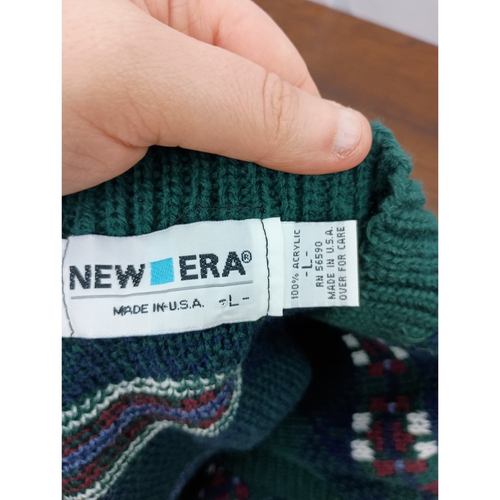 Vintage New Era L sleeveless geometric grandpacore button‎ down knit vest - Picture 2 of 8